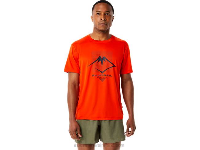 Mens Fujitrail Logo Short Sleeve Top Cherry Tomato Asics XXPD1114
