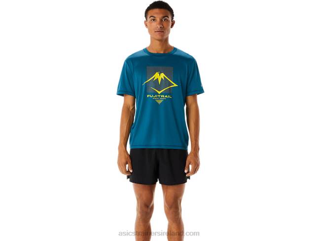 Mens Fujitrail Logo Short Sleeve Top Ink Teal Asics XXPD436