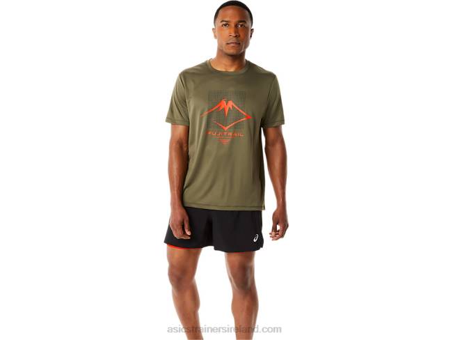 Mens Fujitrail Logo Short Sleeve Top Mantle Green Asics XXPD1091