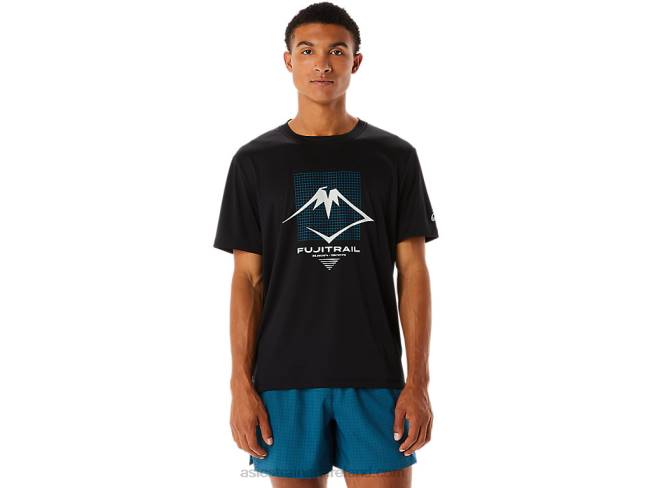 Mens Fujitrail Logo Short Sleeve Top Performance Black Asics XXPD526
