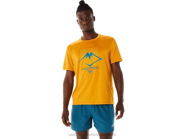 Mens Fujitrail Logo Short Sleeve Top Sandstorm Asics XXPD420