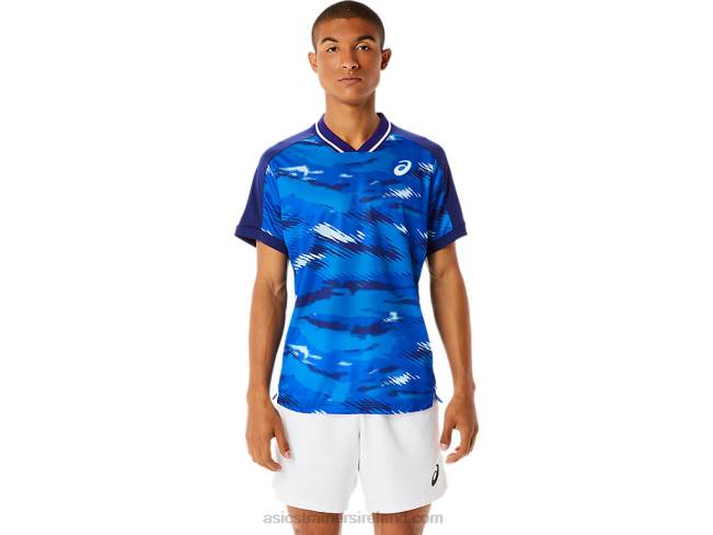 Mens Match Graphic Short Sleeve Top Dive Blue Asics XXPD1076