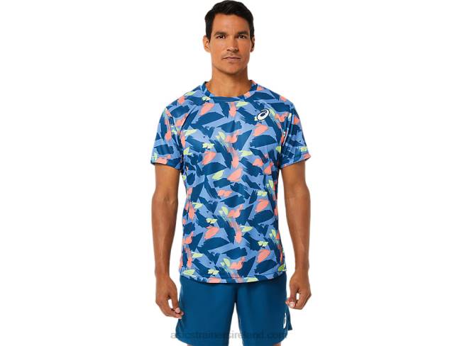 Mens Match Graphic Short Sleeve Top Light Indigo Asics XXPD1506