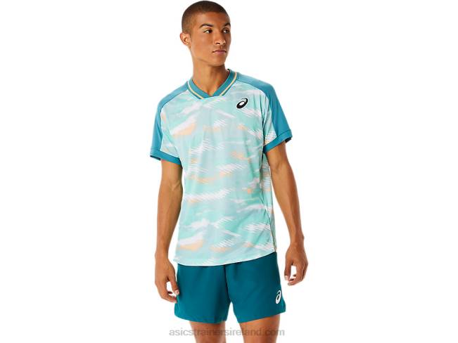 Mens Match Graphic Short Sleeve Top Misty Pine Asics XXPD1090