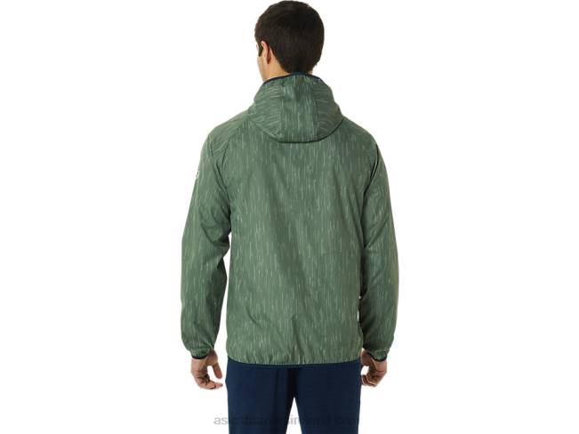 Men\s Packable Jacket Lichen Green Print/French Blue Asics XXPD793