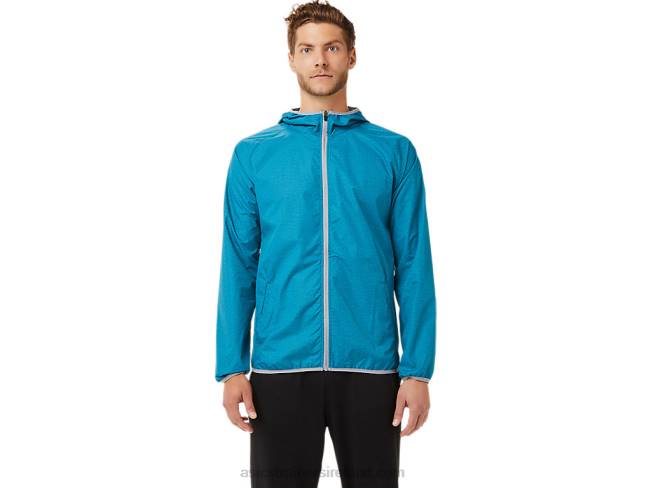 Mens Packable Jacket Teal Blue Heather/Sheet Rock Asics XXPD2027