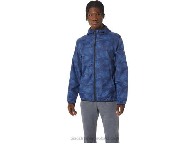 Mens Packable Jacket Tie Dye Blue Print/Perf Black Asics XXPD1034