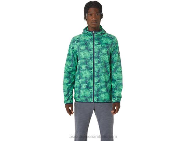 Mens Packable Jacket Tie Dye Green/Peacoat Asics XXPD1050