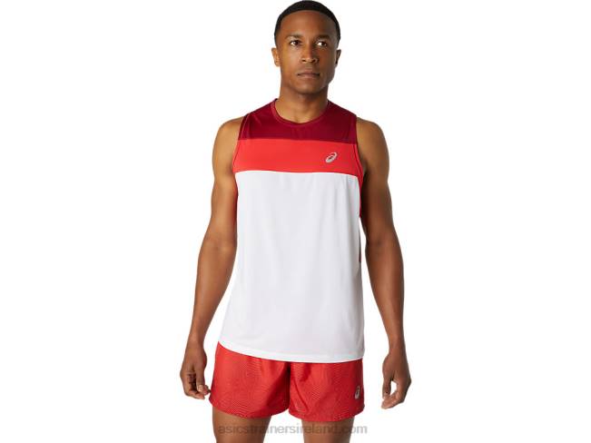 Mens Race Singlet Brilliant White/Burgundy Asics XXPD1737