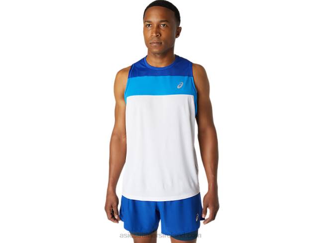 Mens Race Singlet Brilliant White/Monaco Blue Asics XXPD1746