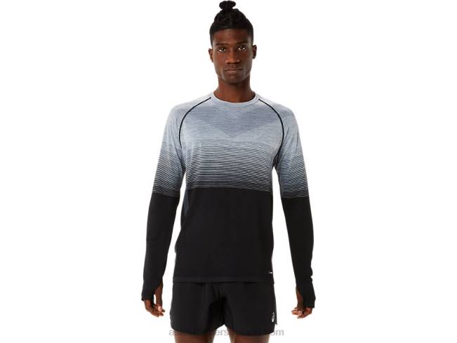 Mens Seamless Long Sleeve Top Performance Black/Carrier Grey Asics XXPD1073