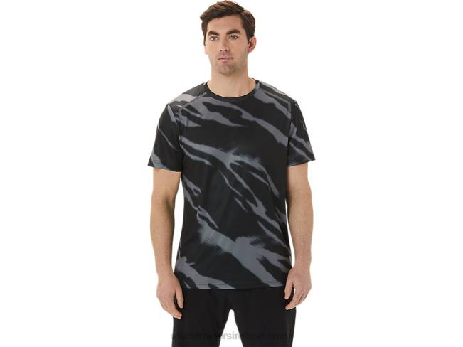 Mens Seasonal All Over Print Short Sleeve Top Performance Black/Graphite Grey Asics XXPD1009