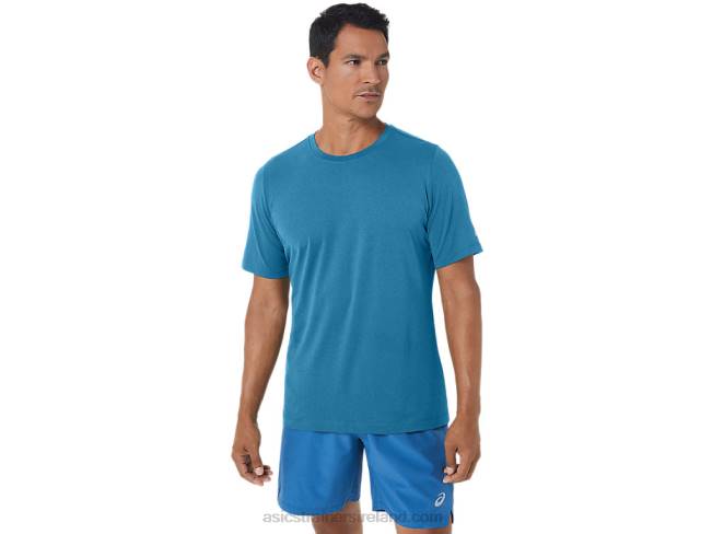 Mens Short Sleeve Hthr Tech Top Island Blue Heather Asics XXPD170