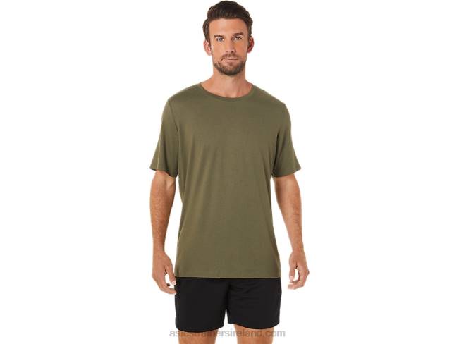 Mens Short Sleeve Hthr Tech Top Olive Canvas Heather Asics XXPD1705