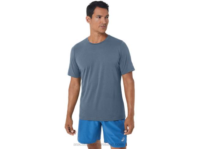 Mens Short Sleeve Hthr Tech Top Steel Blue Heather Asics XXPD160