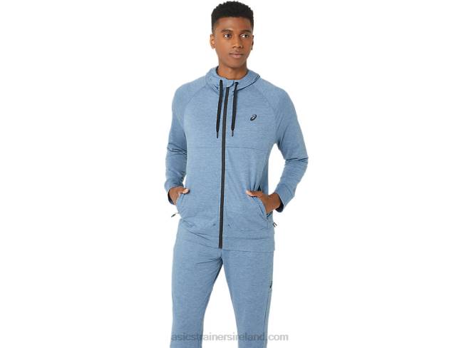 Mens Tech Fz Hoodie 20 Steel Blue Spacedye Asics XXPD44