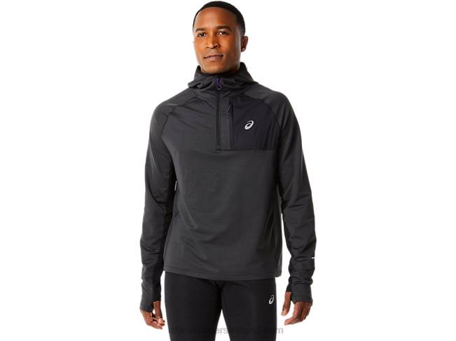 Mens Winter Run Long Sleeve Hoodie Performance Black Heather Asics XXPD885