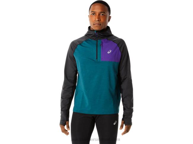 Mens Winter Run Long Sleeve Hoodie Velvet Pine Heather/Black Asics XXPD840