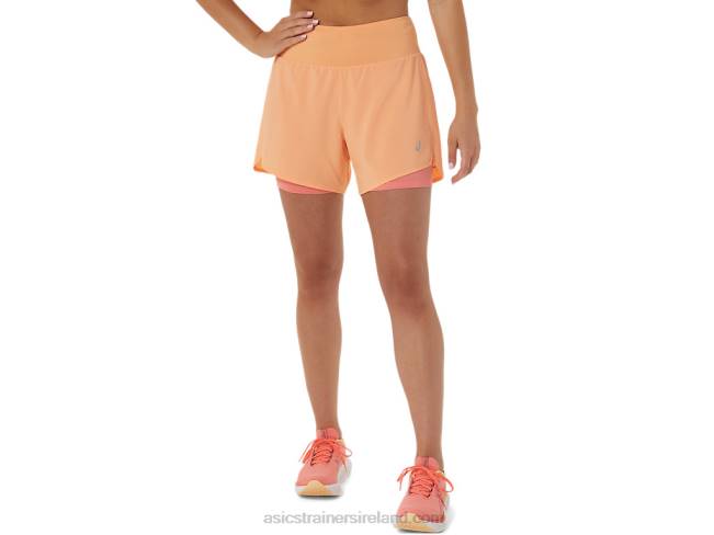 Womens Road 2-N-1 55in Short Summer Dune/Papaya Asics XXPD2564