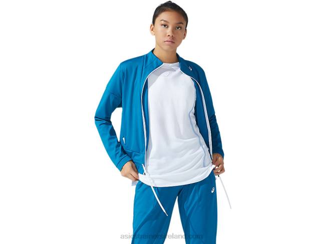 Womens Tennis Jacket Deep Sea Teal/Brilliant White Asics XXPD3781